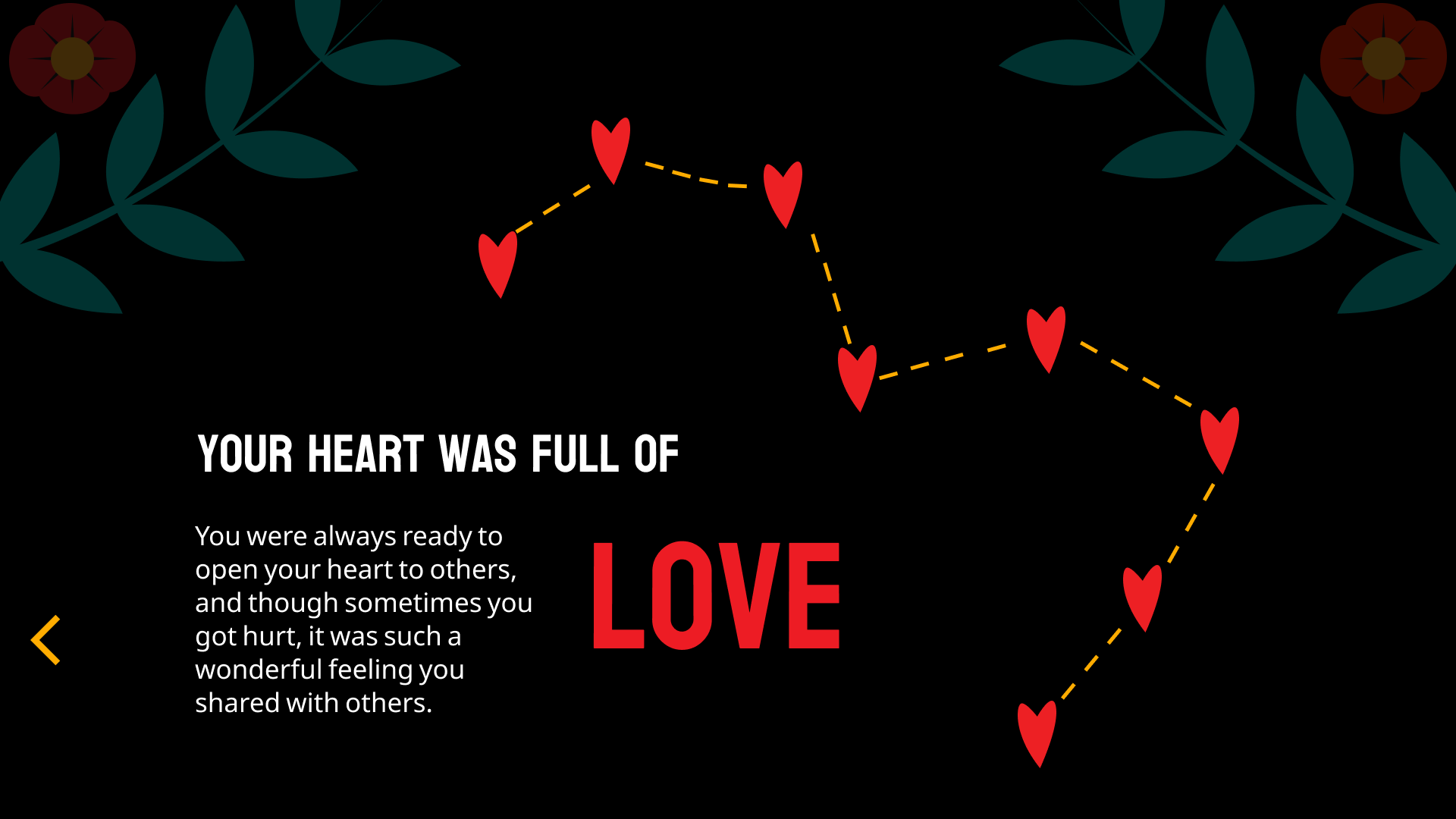 AfterLife app screen: Your heart was full of love, with hearts connected like a constellation