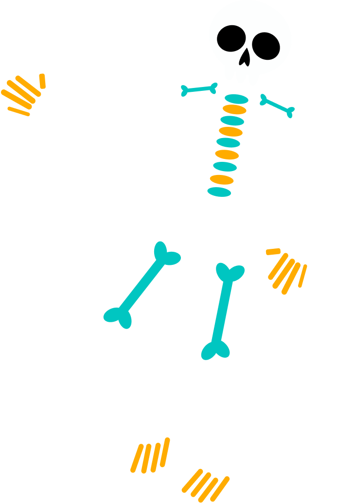 A skeleton dancing with teal joints