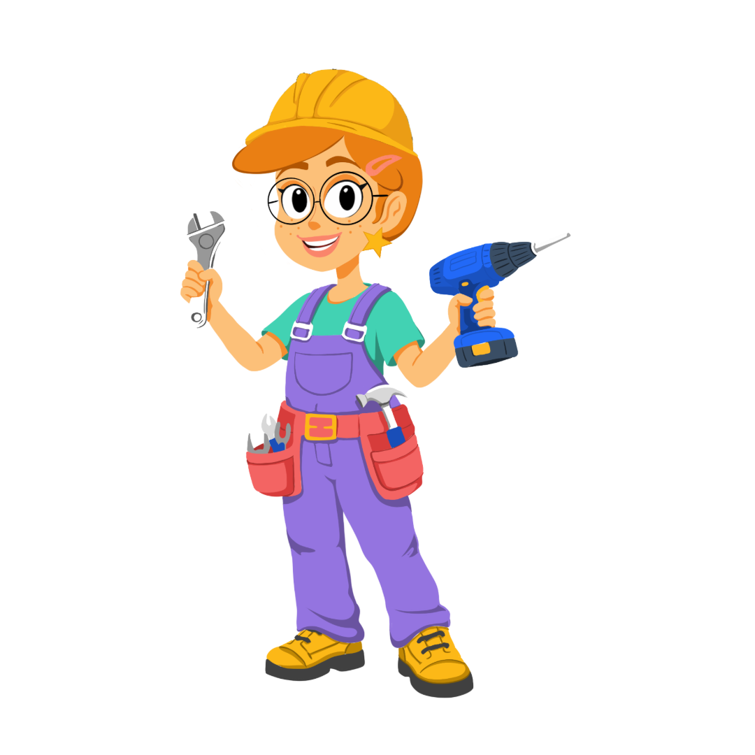 Alutit dressed as a maintenance worker with a tool belt and hard hat