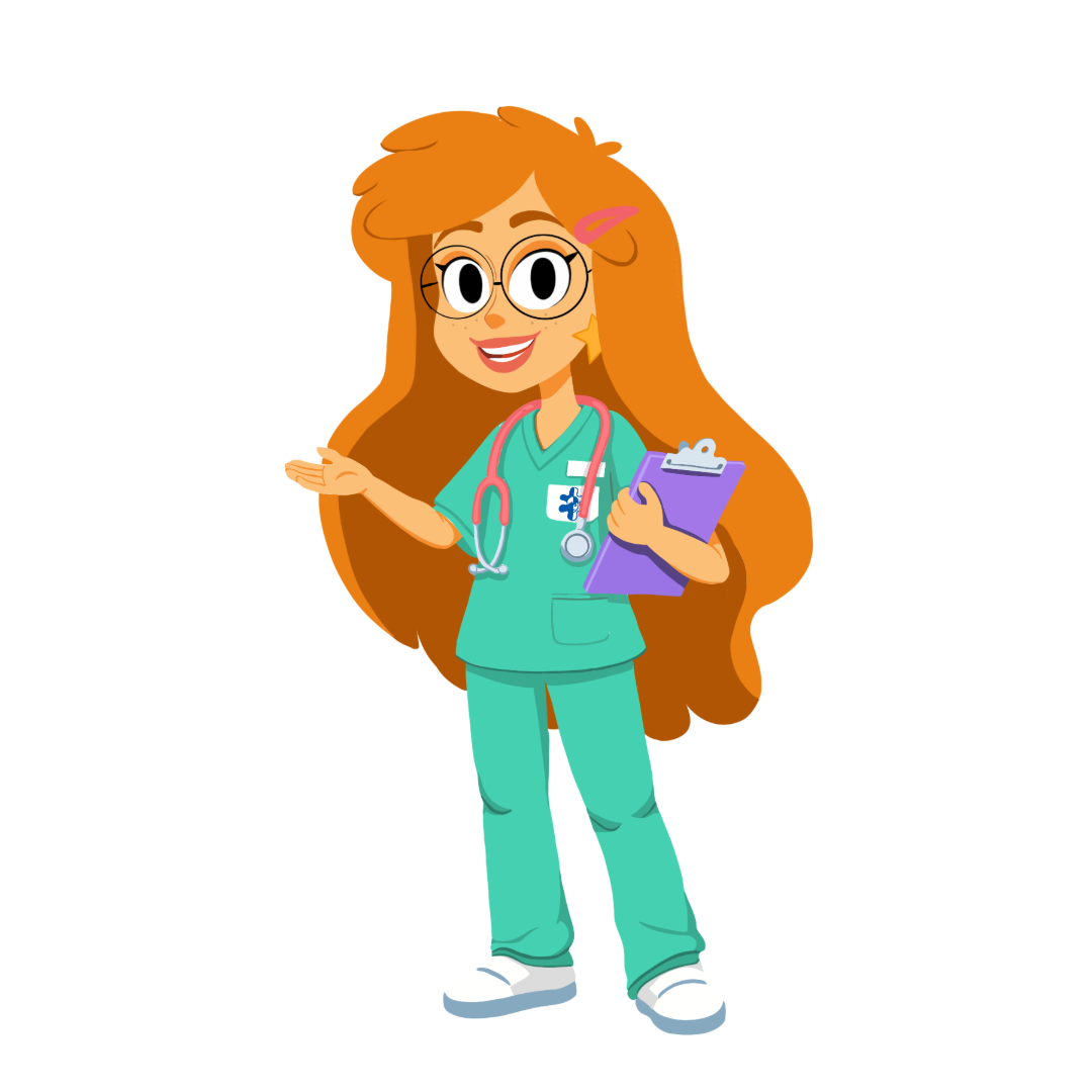 Alutit dressed as a care worker in scrubs with a stethoscope